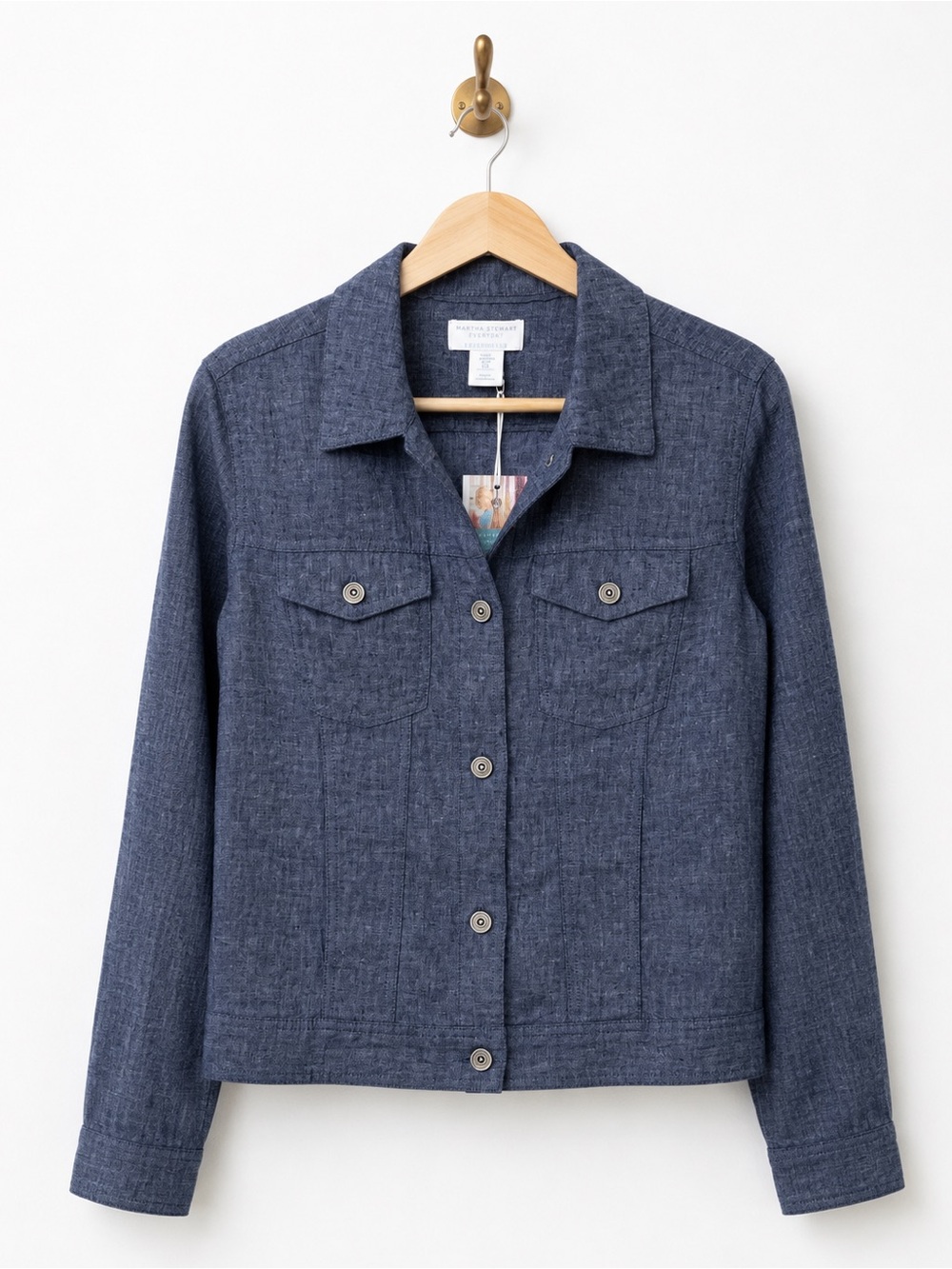 Martha Stewart Collection 100% Linen Blue Jacket Womens M NWT Button Front